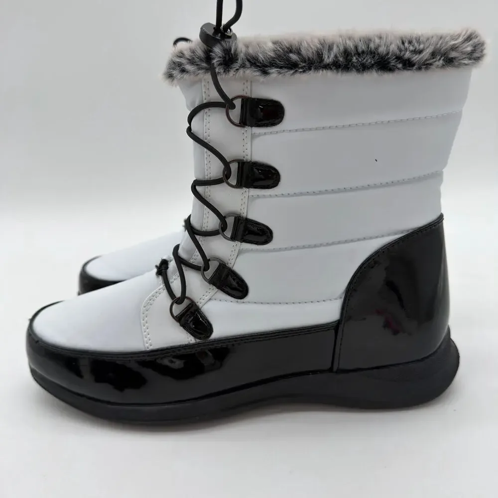 Totes Jacee Snow Boots Quilted Upper Waterproof Faux Fur Trim Contrast NWOB 10